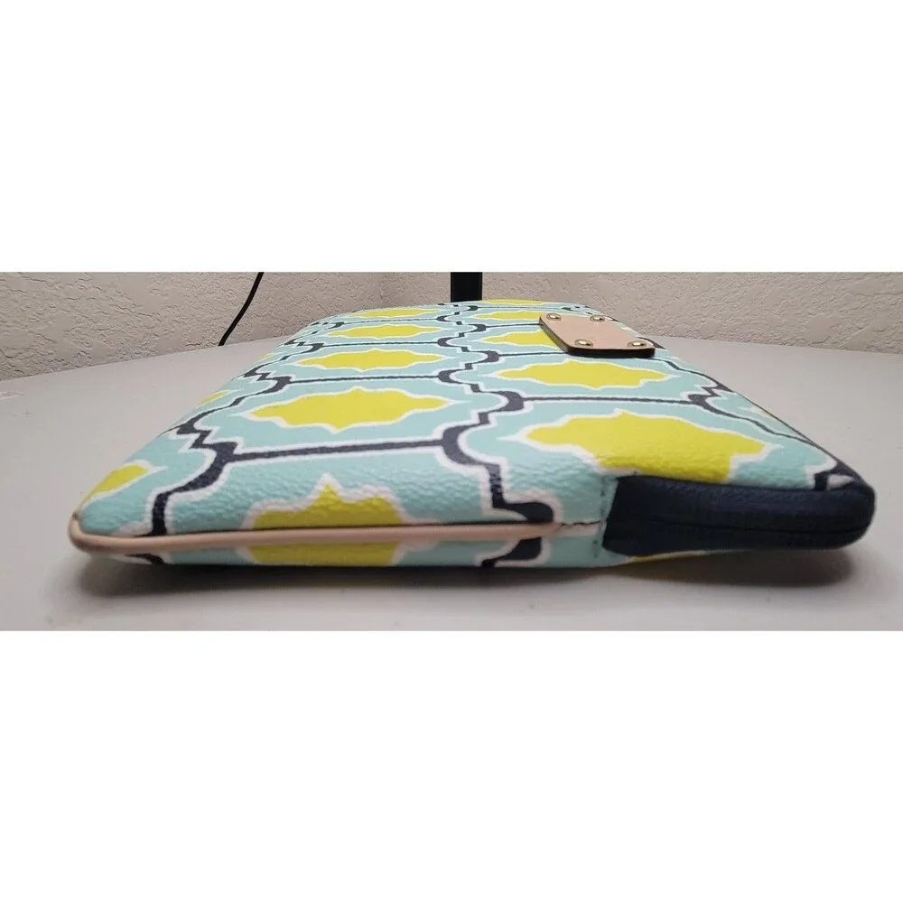 EUC Kate Spade Geometric Tablet Sleeve Pouch Teal Yellow Scallop Padded Gold Zip